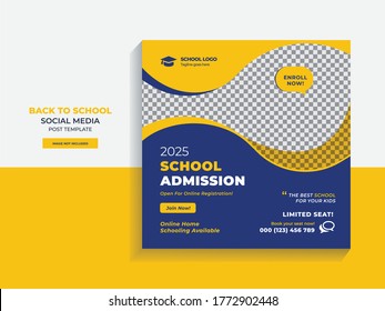 Back to school admission promotion social media post banner template