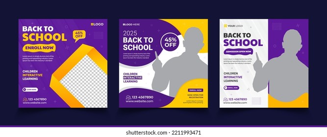 Back to school admission promotion social media post banner template