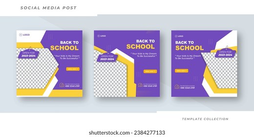 Back to school admission promotion template design, School admission social media post banner design squares background education