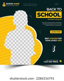 Back to school or school admission promotional banner template for social media post design