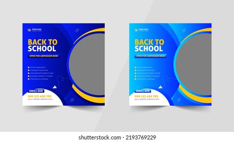 Back to school admission social banner design template 