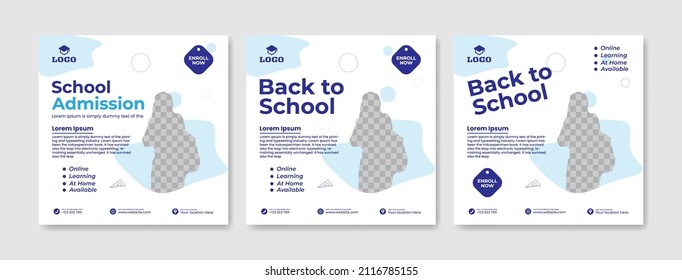 Back to school and school Admission social media posts, For social media posts and web ads. Modern social media advertising square banner.