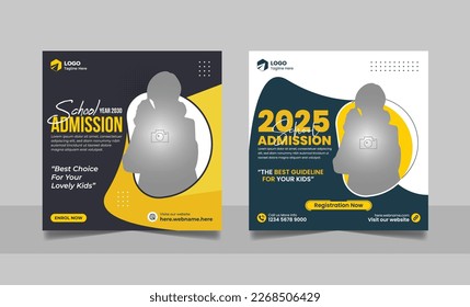 Back to school admission social media post set. Higher education promotion social banner. Study abroad square web banner template. 