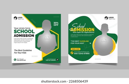 Back to school admission social media post set. Higher education promotion social banner. Study abroad square web banner template. 