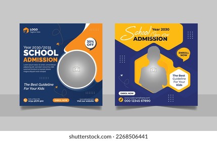 Back to school admission social media post set. Higher education promotion social banner. Study abroad square web banner template. 