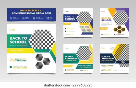 Back to School admission social media post and square banner design template. School education admission social media post banner design set..eps