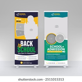 Back to School Admission standee rollup design modern education signage pullup vertical x banner set