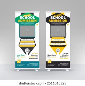 Back to School Admission standee rollup design modern education signage pullup vertical x banner set