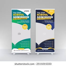 Voltar para School Admission standee rollup design moderno educação sinalização pullup vertical x banner set