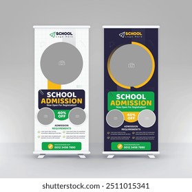 Voltar para School Admission standee rollup design moderno educação sinalização pullup vertical x banner set