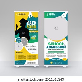 Back to School Admission standee rollup design modern education signage pullup vertical x banner set