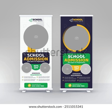 Back to School Admission standee rollup design modern education signage pullup vertical x banner set