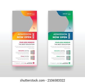 Back to school admission study college education kids promotion banner rollup dl flyer rack card or Colrful Dl Flyer template design