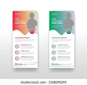 Back to school admission study college education kids promotion banner rollup dl flyer rack card or Colrful Dl Flyer template design
