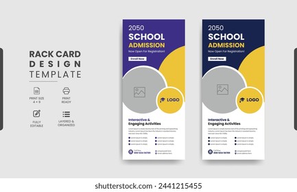 Back to school admission study college education kids promotion banner rollup dl flyer rack card template design, School Education Rack Card Design Template For Kids, Junior School Admission Dl Flyer