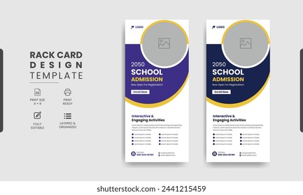 Back to school admission study college education kids promotion banner rollup dl flyer rack card template design, School Education Rack Card Design Template For Kids, Junior School Admission Dl Flyer