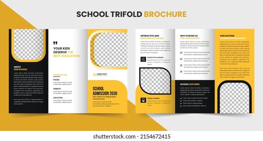 volver a la plantilla de folletos de admisión o formación triplicidad. Planilla de diseño del folleto sobre la educación escolar para niños de vuelta a la escuela, diseño de folletos escolares