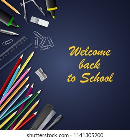 Back to school with aids on blue background