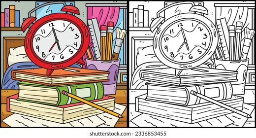 Back To School Alarm Clock and Books Illustration