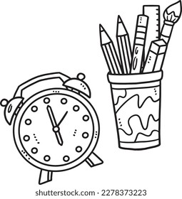 Back To School Alarm Clock, Pencil Case Isolated
