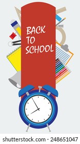 back to school with alarm clock. vector format illustration.