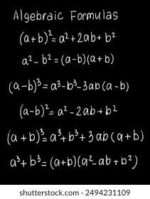 Back to school, algebraic formulas, blackboard, hand drawn elements, education, vector