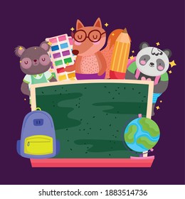 Back to school animals cartoons with board design, eduacation class and lesson theme Vector illustration
