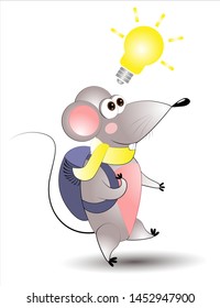 Back to school Animals hand drawn style, education theme. Mouse goes to school. Cute characters. Vector illustration. 