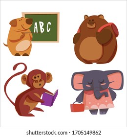 Back to school Animals hand drawn style, education theme. Cute characters. 