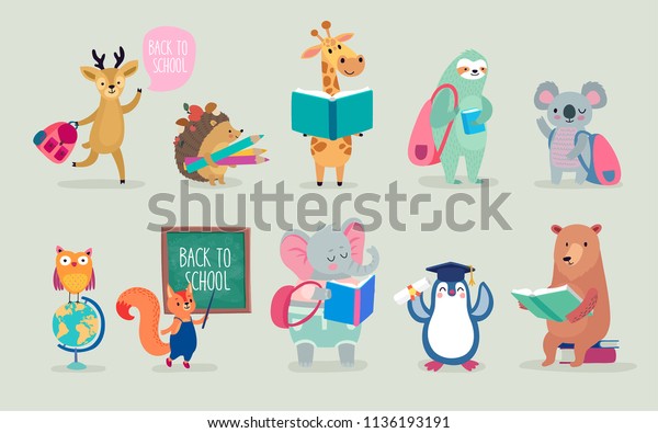 Back to school Animals hand drawn style, education theme wallpaper school mural