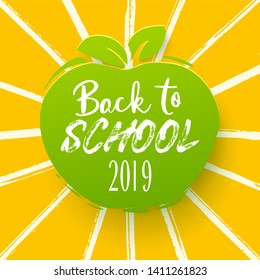 Back to school appler with hand drawn ink rays. Lettering style back to school on education symbol for business banners, posters, flyers. Paper art cut out, craft