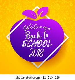 Back to school appler isolated on doodle background. Lettering style back to school on education symbol for business banners, posters, flyers. Paper art cut out, craft