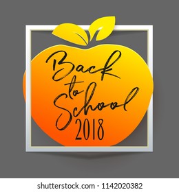 Back to school appler in paper frame. Lettering style back to school on education symbol for business banners, posters, flyers. Paper art cut out, craft