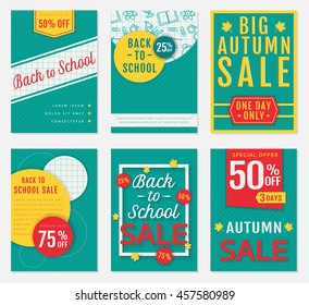 Back To School And Autumn Discount Banners. Templates Of Advertising Flyers For The Seasonal Sales. Vector Set.