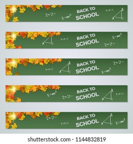 Back to school autumn horizontal banners vector collection