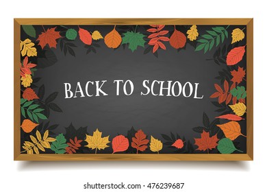 Back to School. Autumn leaves are drawn on the blackboard. Fall of the leaves.