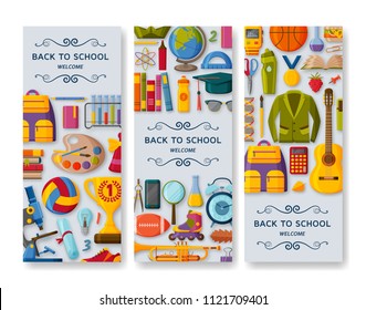 Back to school background with 3d paper cut signs. Vector illustration.