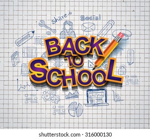 Back to School Background for advertisements, as book cover or related material presentation. Pencil, computers, blackboard, erasers and a lot of elements are included.