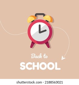 Back to school background with alarm clock. Back to school banner flyer template. Vector stock illustration.