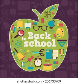 Back to school - background  with apple and icons