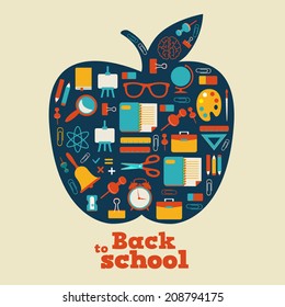 Back to school - background with apple and icons
