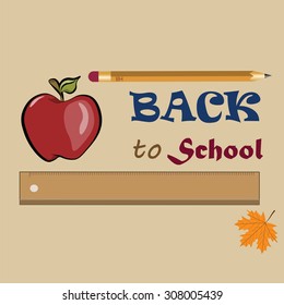 Back to school background with apple and tools. Vector