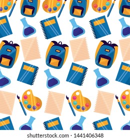 back to school background bag book paper color palette brush vector illustration