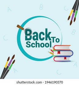 De vuelta a la escuela con bolsos escolares, libros y pincel