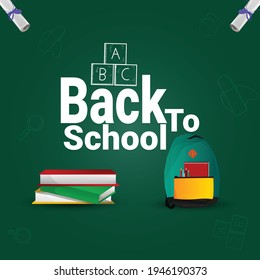 Back to school background with school bag, books and brush