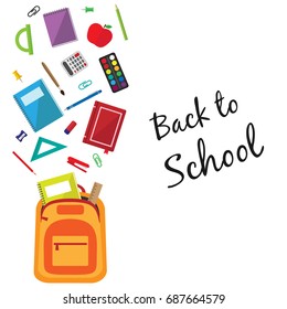 Back to school background with a bag and school supplies. Vector illustration