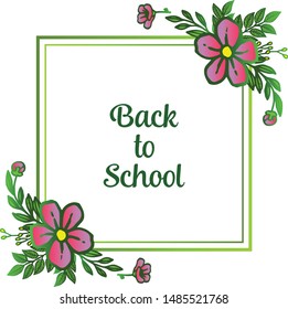 Back to school background with beautiful green leafy flower frame. Vector