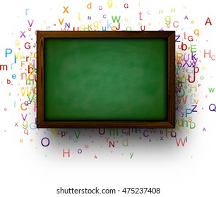 Back to school background with blackboard and colored letters. Vector illustration.