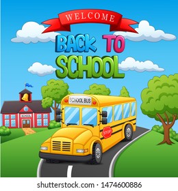 Back to school background with school bus. vector illustration