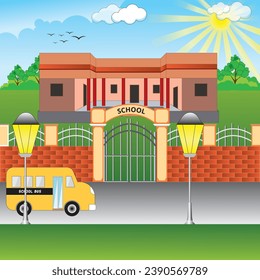 Back to school background with school bus .School bus vector. School vector with background. Vector illustration.